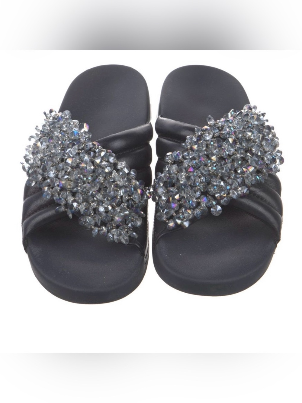 Tory Burch Crystal-Embellished Slide Sandals Sz8 - Blue